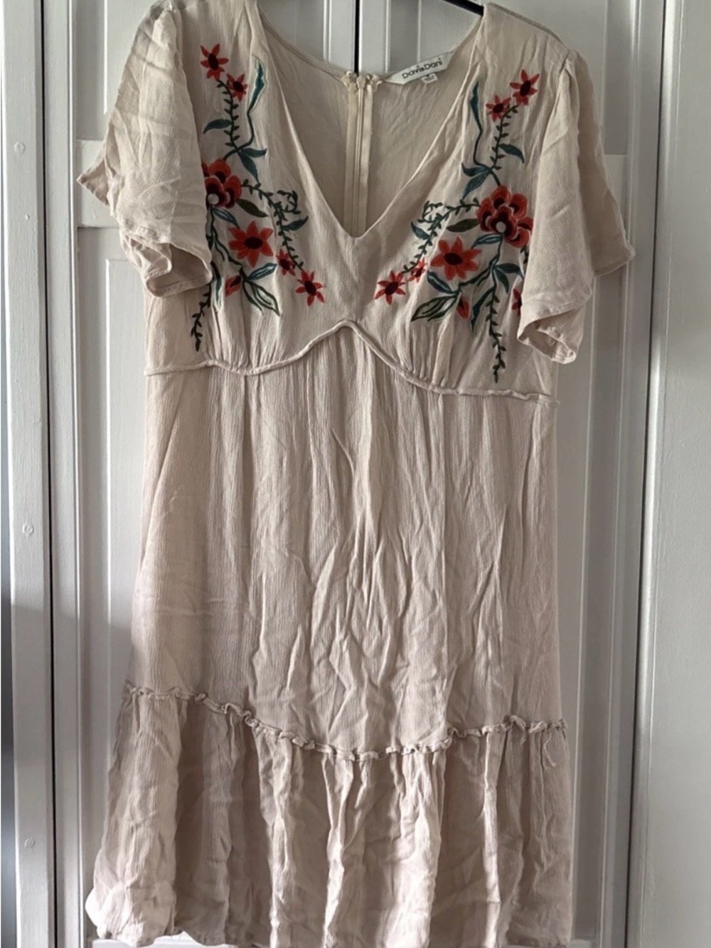 Embroidered V-Neck Cream Midi Dress by Free People